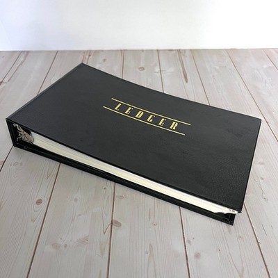 Vintage Black Hardcover 4-Ring Ledger Binder with Dividers and 84 Ledger Pages
