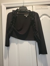 Connected Apparel Dress Shrug Size L Black 3/4 sleeve USA made ruffle bolero