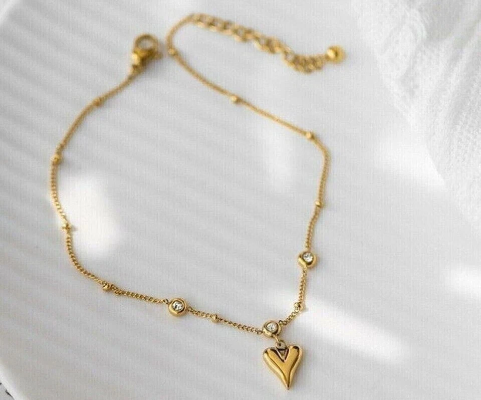 Tobillera de belleza para mujer de diamante simulado de corte redondo de 1,50 quilates enchapada en oro amarillo de 14 quilates Foto 2 de 4