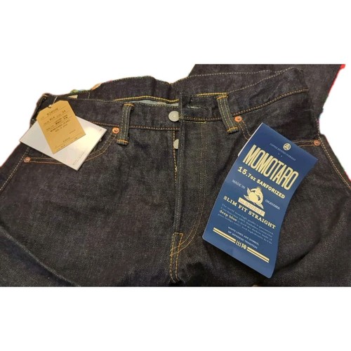 Pantalones de mezclilla japoneses Momotaro Ltd para hombre talla 34 corte ajustado ribete azul recto - Imagen 2 de 11