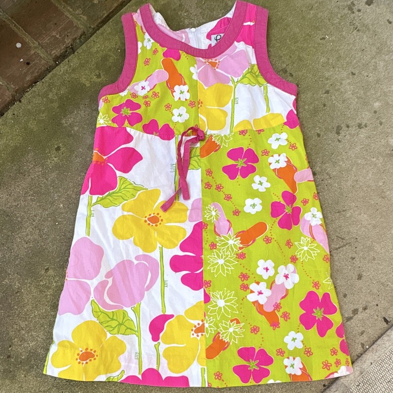 Lilly Pulitzer Girls 6 Shift Dress Floral Pink Green Yellow Knee Sleeveless Zip