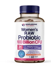 Wholesome Wellness Women's Raw Probiotic 100 Billion CFU 60 Capsules Brand New