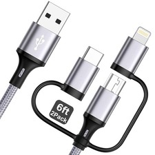 Multi Charging Cable 6ft 2Pack 3 in 1 USB Charger Cable Nylon Braided Fast Cha