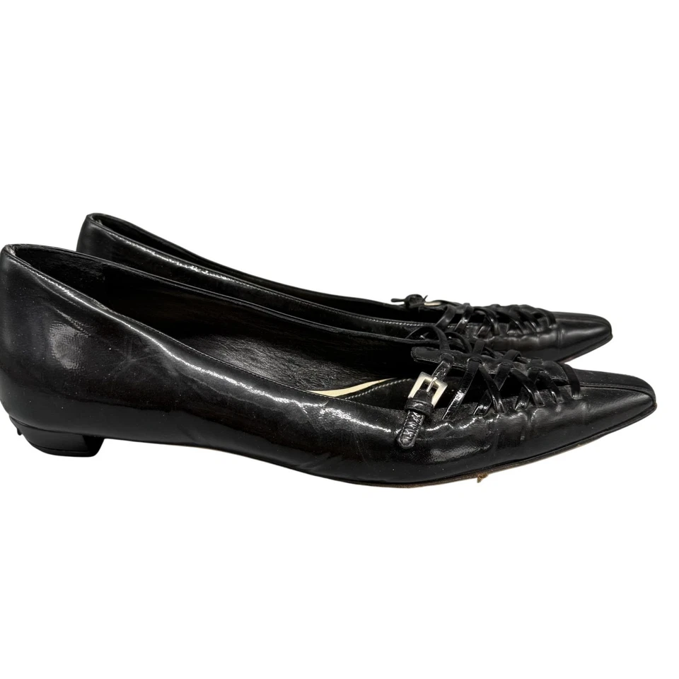 Prada Mujer Planos Talla 39/US 8.5 Negro Charol Punta Punta Entrecruzada Foto 3 de 4