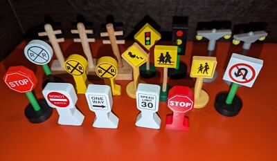 Lot of 19 Wood Railway Road Signs Power Poles Thomas & Friends Kidcraft