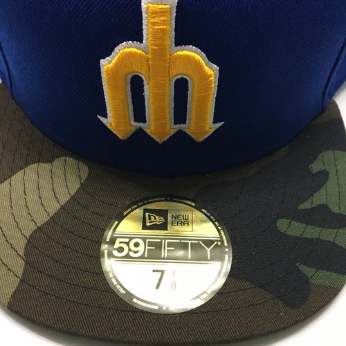 NWT New Era Seattle Mariners Hat Trident Logo Blue 59fifty fitted 7 1/8 Camo - Picture 2 of 5