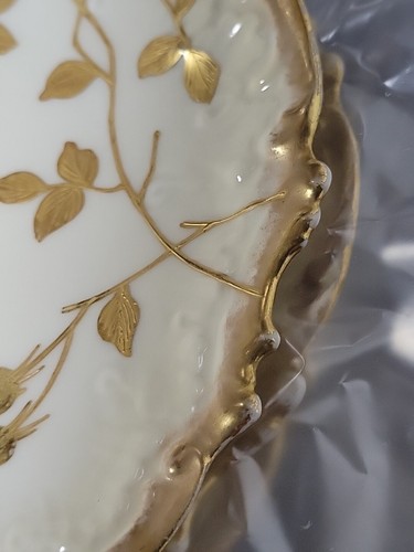 Antik Limoges Frankreich handbemaltes erhabenes Gold Set von 6 - 7 3/4" Teller Blumen - Bild 17 von 24