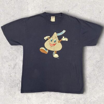 Vintage 2000er Hershey's Kisses American Candy Grafik Marineblau T-Shirt