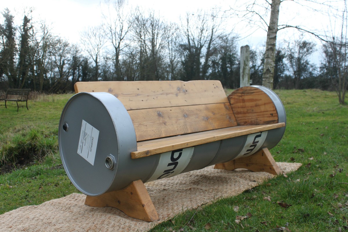 British industrial Oil Drum bench seat,garden chair,man cave,bar,garden  bench