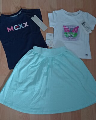 Set 2 T-Shirt navy Mexx weiß Pailletten Mexx Rock hell grün lang Gr. 92/98 NEU 