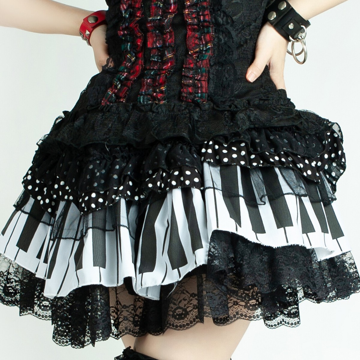 fairy kei lolita kawaii polka dot piano key mesh lace tiered