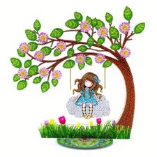 5D DIY Diamond Art Painting Cartoon Girl on Swing Table Ornament 29.5cm x 28.5cm