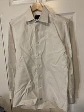 David Donahue Mens Sz 15.5 Dress Shirt 32-33 White Plaid Button Up Trim Distress
