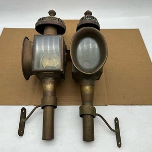 Vintage Pair Of English Limehouse Lamp Co Brass & Bevelled Glass Carriage Lamps