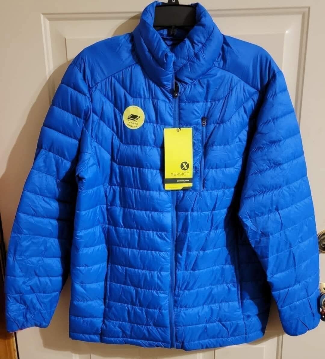 Xersion Men's Medium Blue Lightweight Packable Nylon Puffer Jacket NWT
