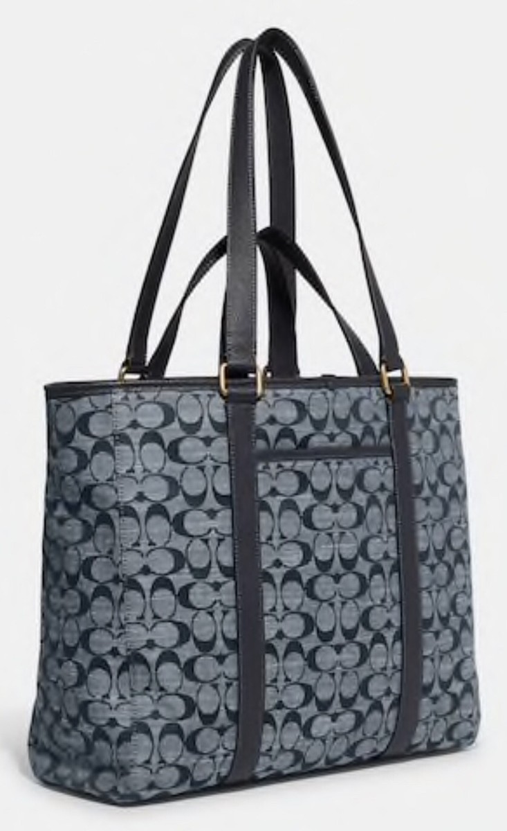 NWT Coach Hudson Double Handle Tote Bag In Signature Chambray Blue