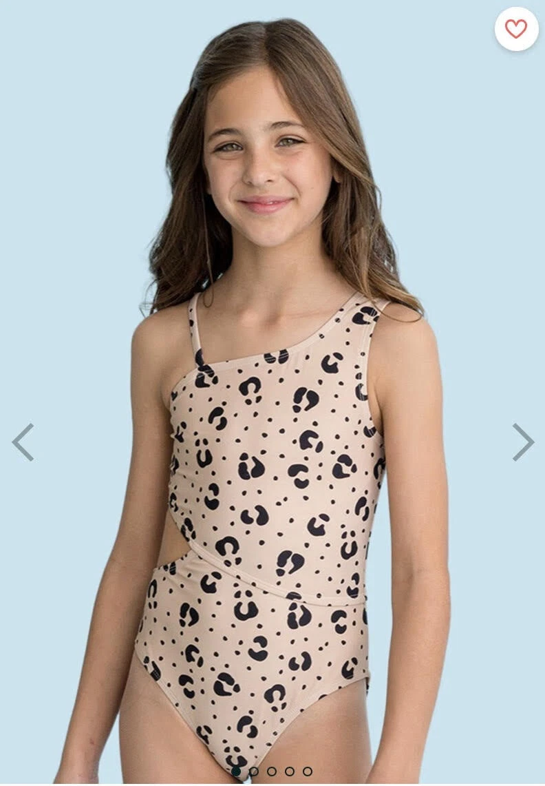 Girls' Leopard Print Knotted One Piece Swimsuit - art class™ Black M Plus