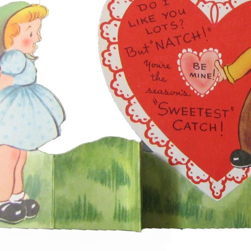 Tarjeta de San Valentín vintage A-meri-Card ""Do I Like You lots"" desplegable corazones de niño niña - Imagen 6 de 9