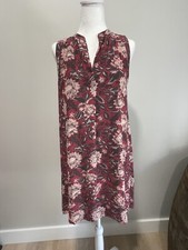 Loft Sleeveless Shift Dress M Burgundy Floral Classic
