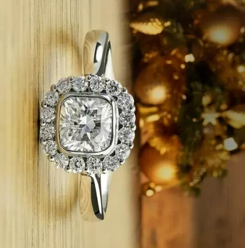 2Ct Cushion Lab-Created Diamond Women Engagement Ring 14K White Gold Plated - Bild 4 von 7