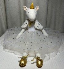 FAO Schwarz White Plush Stuffed Unicorn Tutu Gold Accent Petit Bon Ballerina 22"