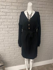 Grace Karin Women Black Long Sleeve Cable Sweater Dress Size L NWT