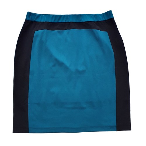 Neu Magi Sculpt Damen-Knierock türkis/schwarz gefüttert Stretch elastische Taille Größe 20
