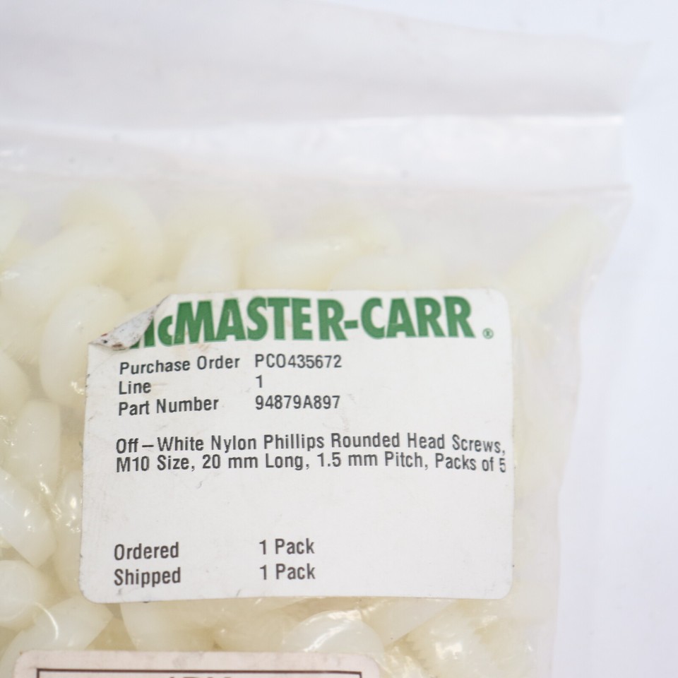 (50Pk) McmasterCarr Nylon Pan Head Phillips Screws M10 x 1.50MM
