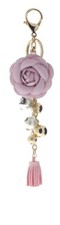 Key Chain Fob Phone Purse Charm Pink Flower Tassel Dangle Pearl Beads