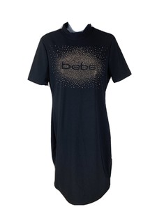 Nwt Bebe Logo Black Collar Rhinestone Burst Dress Womens Size Medium Made In Usa Ebay