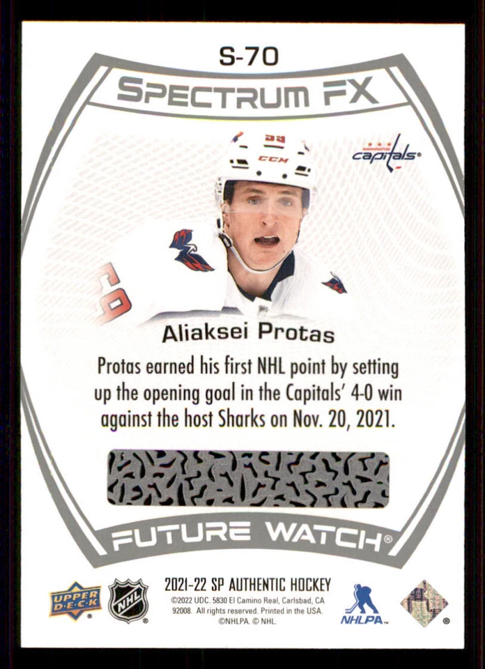 2021-22 SP Authentic Spectrum FX #S70 Aliaksei Protas FW - Image 2 of 2