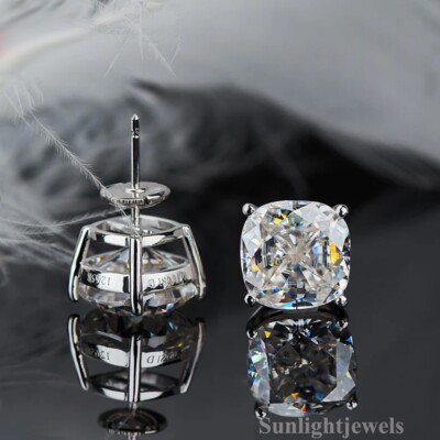 4.40 Ct Cushion Cut Off White Diamond Solitaire Studs ,925 Silver, Excellent Cut