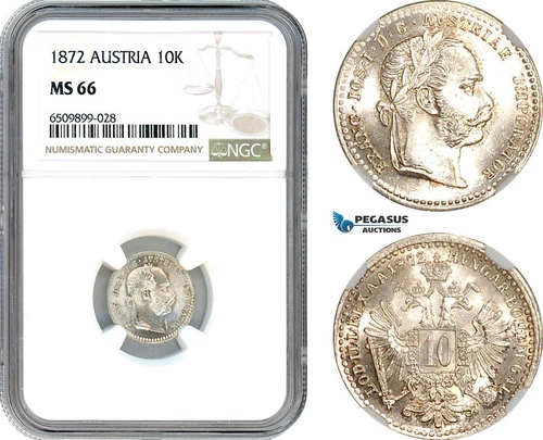 AH924, Austria, Franz Joseph, 10 Kreuzer 1872, Silver, NGC MS66