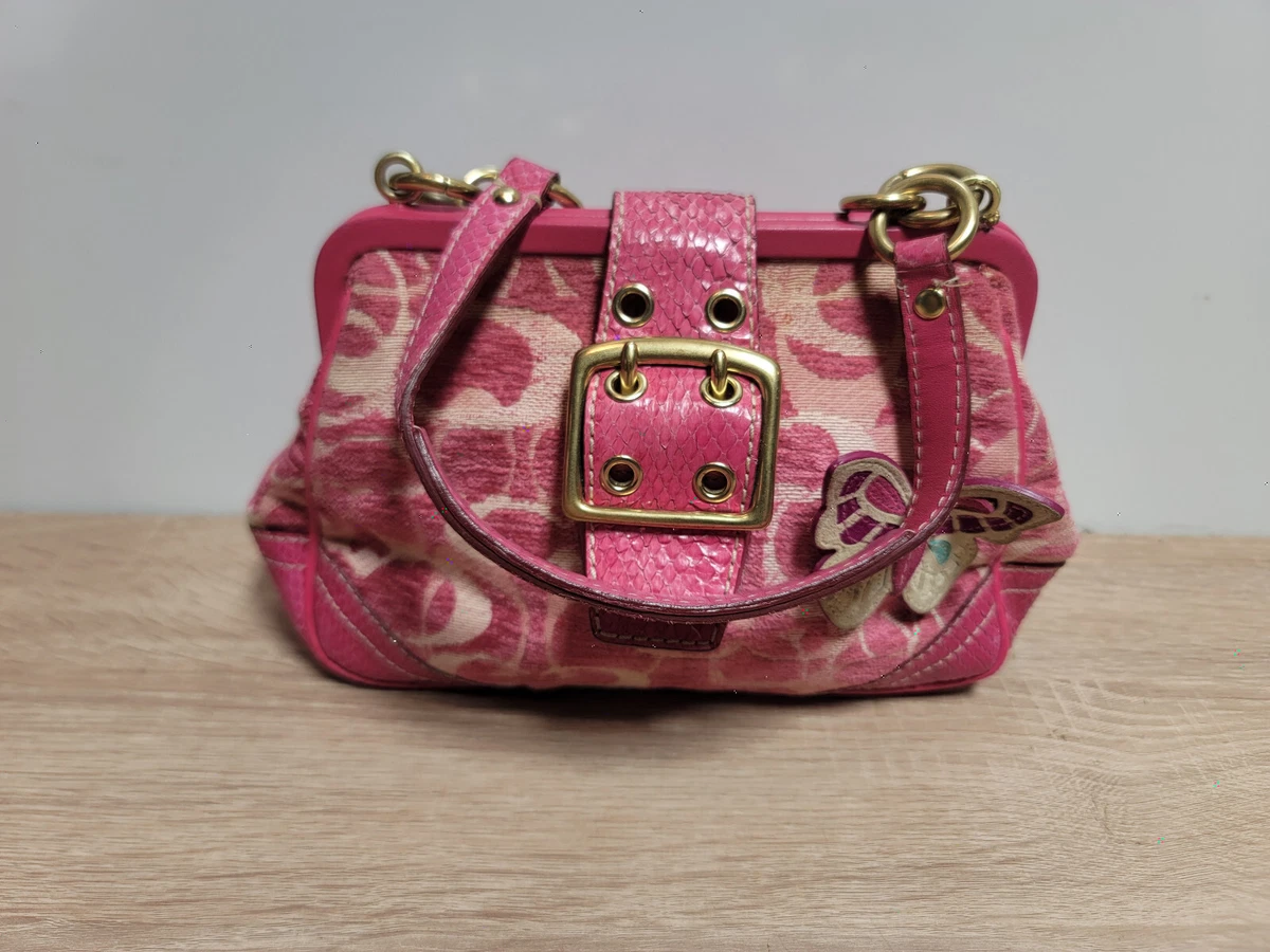 Coach Pink purse with butterfly detail snakeskin strap detail