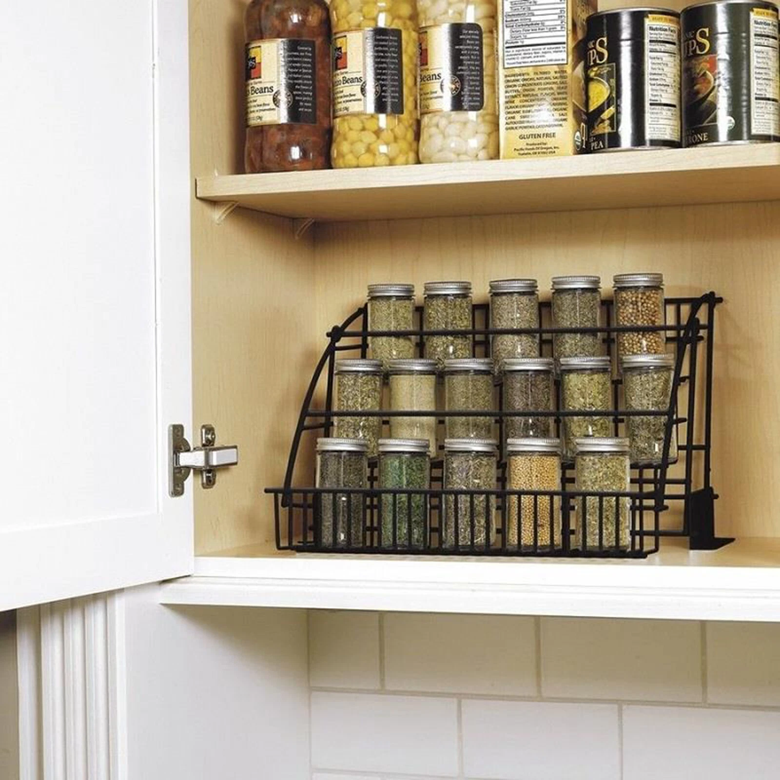 3 Tier Pull down Cabinet Spice Rack Organizer,Metal Storage Shelf for Kitchen