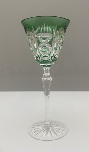 Bohemian Green Crystal Cut to Clear Faceted Wine Glass 8" 20.3 Cm Tall Stunning - Picture 2 of 3