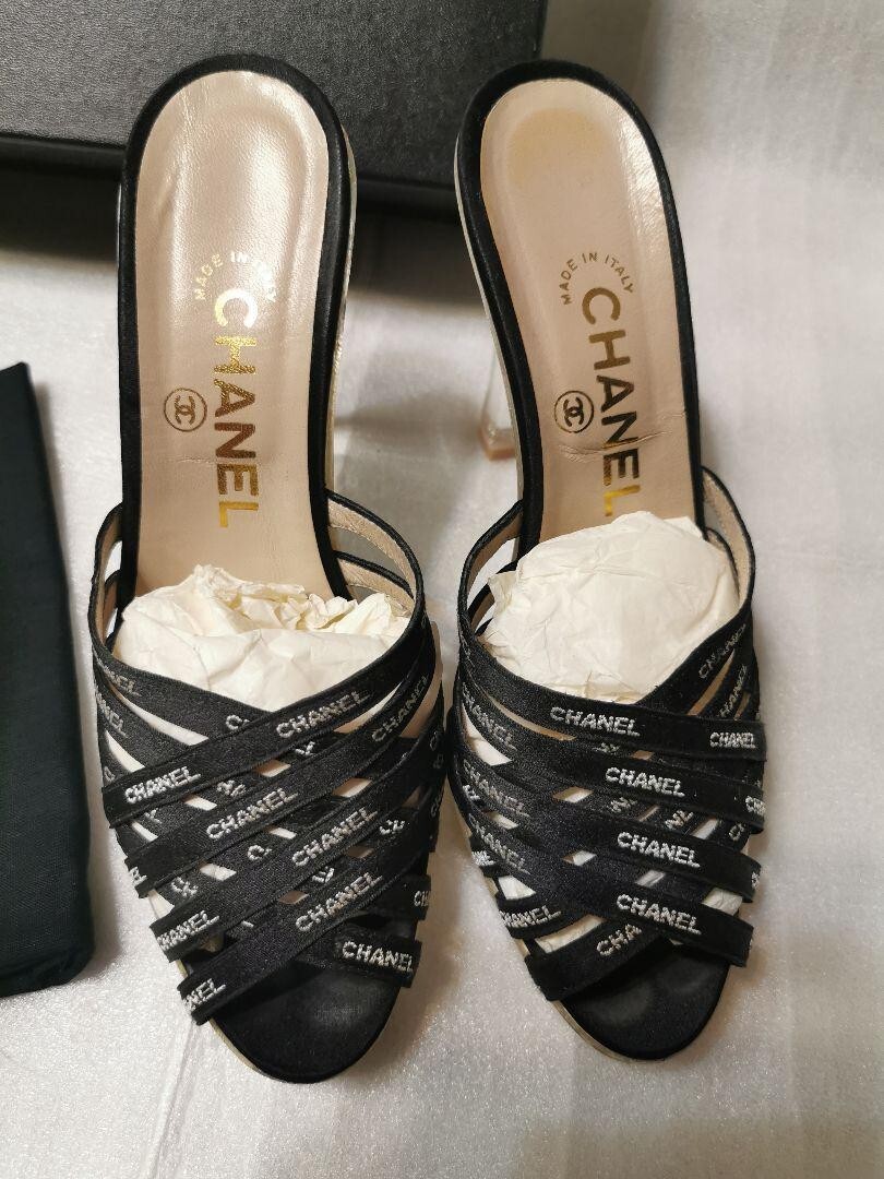 CHANEL【ゴールドのヒールで存在感♡】25C サンダル CHANEL Logo Clear Heel Sandals Mules Pumps Shoes Women Size