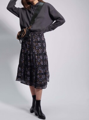 Ba&sh Bash Helen Printed Midi Skirt Black Size Medium