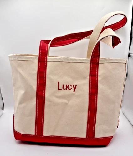 LL Bean Long Handle Red/Cream Boat And Tote Bag Size Large LUCY 1990s VTG