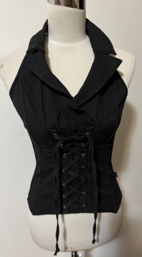 Tripp NYC Black corset halter top Size Medium Y2K 