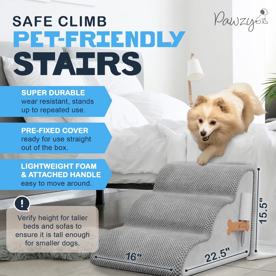 Escaleras de espuma para mascotas para cama, sofá o ventana CUBIERTA FIJA - Escalones anchos para perros para cama Foto 3 de 4