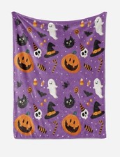 Halloween Blanket - Purple Gothic Pumpkin Cat 🐈‍⬛ Spider🕷Skull  130cm x 150cm