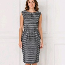NEW Linea UK 10 Grey Textured Wiggle Sheath Midi Dress Office Work Smart NWT