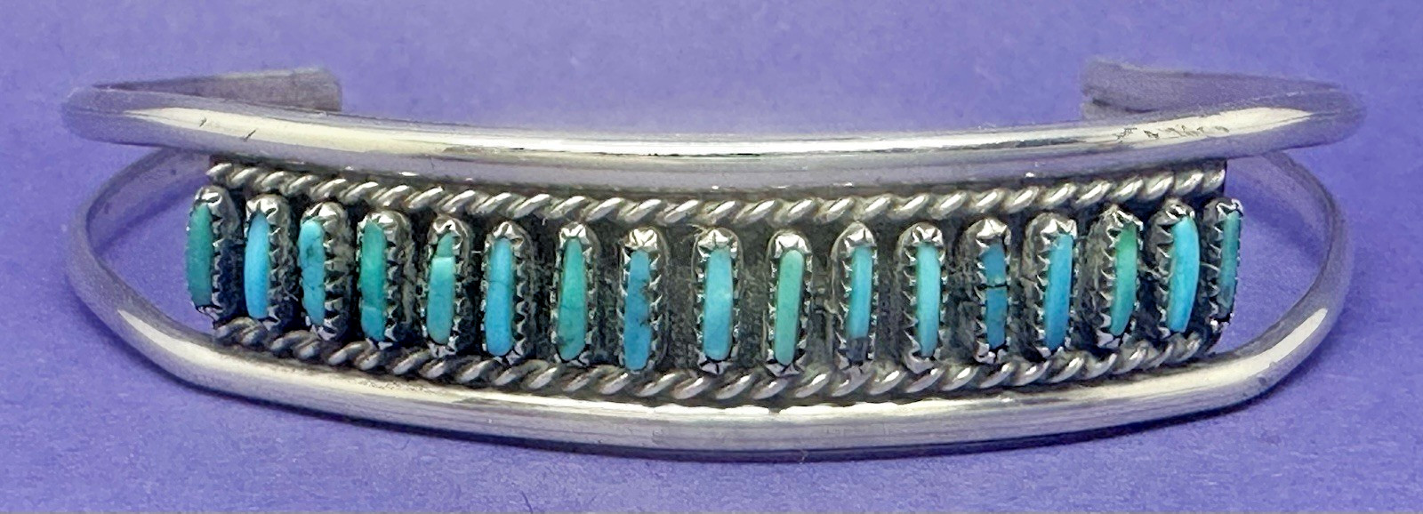 VINTAGE SOLID SILVER & TURQUOISE NATIVE AMERICAN … - image 3