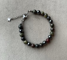 DRAGON BLOOD JASPER Hematite Gemstone Beaded Unisex Bracelet 8 Lobster Clasp
