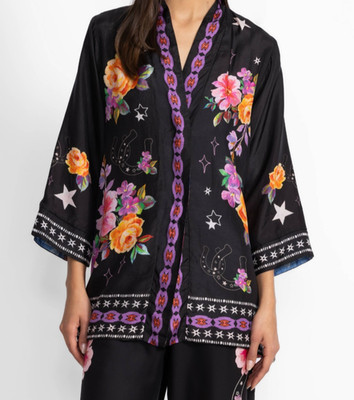 Johnny Was Jade Silk Kimono Reversible Jacket Kasumi Multi Black  L;NWT