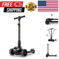 Monopattino a 3 Ruote Illuminato, Luci su Stelo e Ruote, Altezza Regolabile Han...