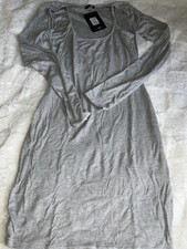 Fashion Nova Gray Bodycon Dress Scoop Neck Knit Long Sleeve Midi Size L