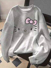 WOMENS HELLO KITTY S OR XL GRAY LOGO FLEECE PULLOVER SWEATSHIRT NEW NIP