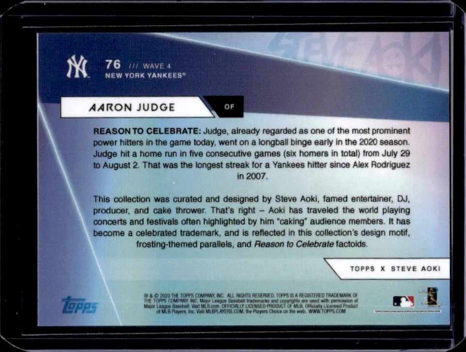 2020 Topps x Steve Aoki Aaron Judge Rainbow Foilboard #76 Yankees - Image 2 of 2
